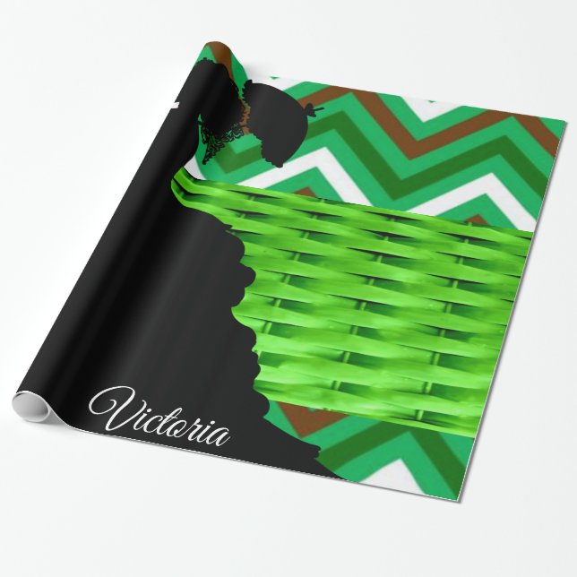 Glossy Wrapping Paper, Green Stripe Victorian Paper (Unrolled)