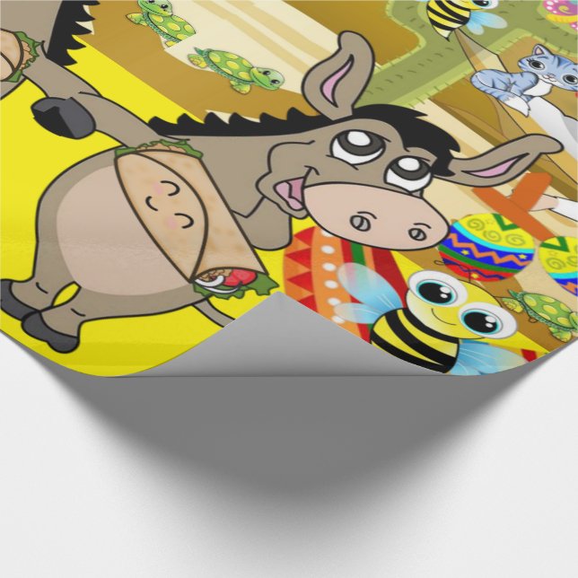 Glossy Wrapping Paper, Mexican Man Donkey Bee Paper (Corner)