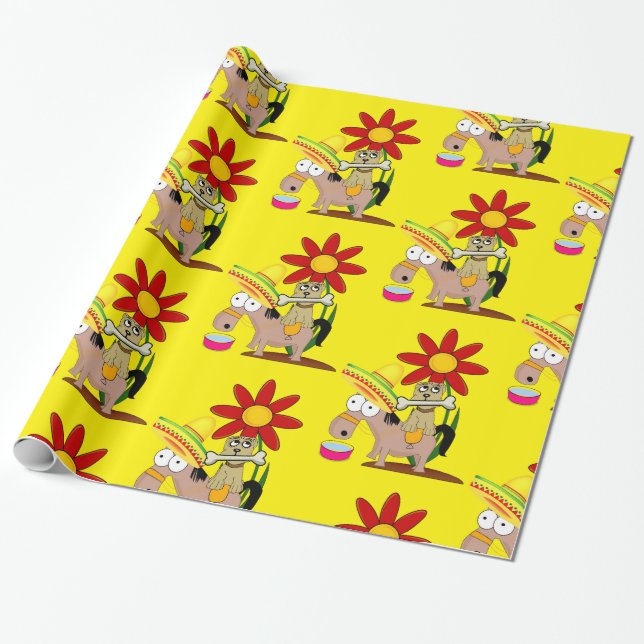 Glossy Wrapping Paper, Mexican Man Donkey Sombrero Wrapping Paper (Unrolled)