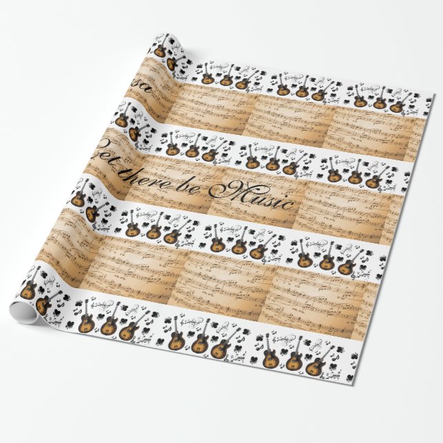 Glossy Wrapping Paper, Music Notes Guitar Paper (Unrolled)
