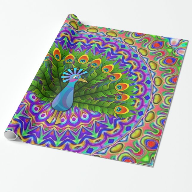Glossy Wrapping Paper, Peacock Wrapping Paper (Unrolled)