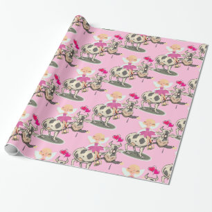 Glossy Wrapping Paper, Pink Fairy Cows Hearts Wrapping Paper