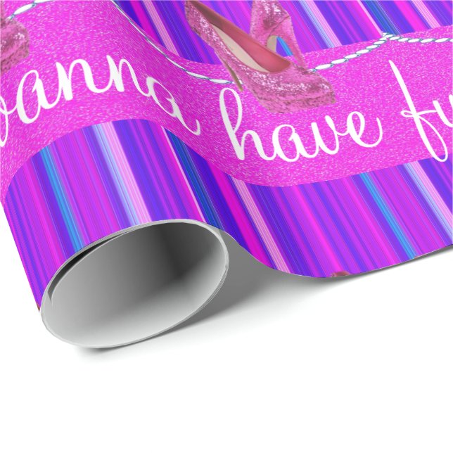Glossy Wrapping Paper Pink Heels Girls Have Fun (Roll Corner)