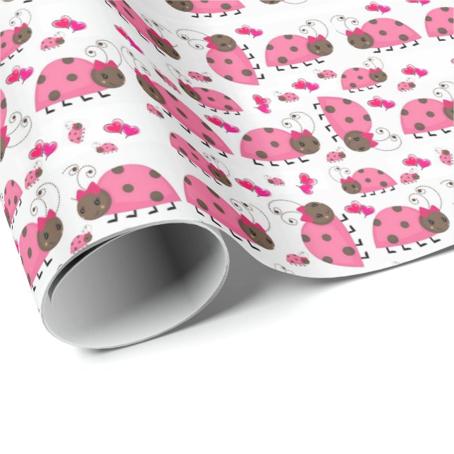 Glossy Wrapping Paper Pink Ladybug (Roll Corner)