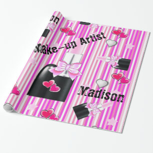 Glossy Wrapping Paper, Pink Lipstick Pink Stripe Paper