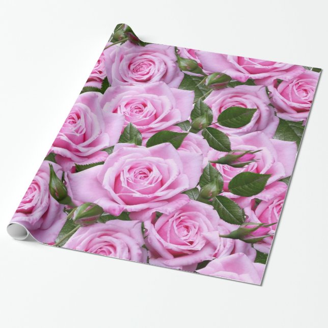 Glossy Wrapping Paper, Pink Roses Paper (Unrolled)