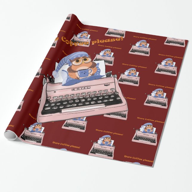 Glossy Wrapping Paper, Pink Typewriter Coffee Wrapping Paper (Unrolled)
