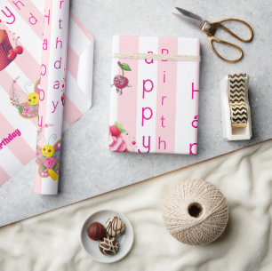 Glossy Wrapping Paper Pink & White Stripe Birthday
