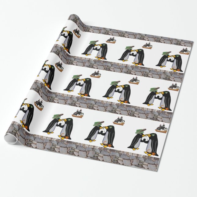 Glossy Wrapping Paper, Pirate Penguin Ship Boat Paper (Unrolled)