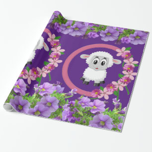 Glossy Wrapping Paper, Sheep Floral Purple Paper