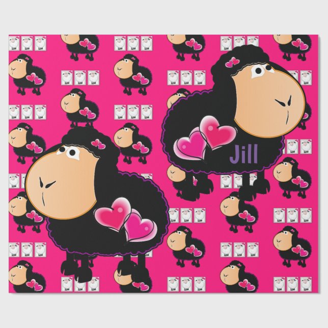 Glossy Wrapping Paper, Sheep Pink Hearts Paper (Flat)