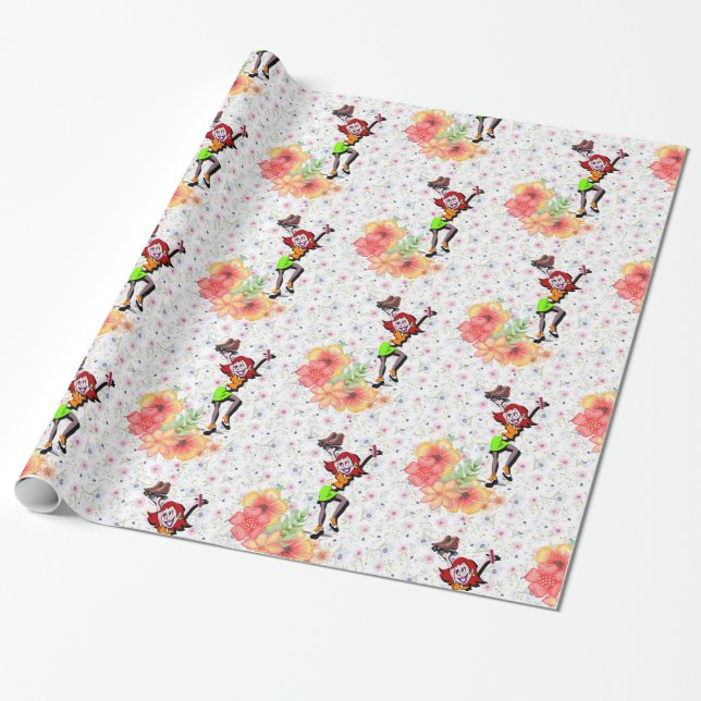 Glossy Wrapping Paper, Skating Girl Floral Wrapping Paper (Unrolled)