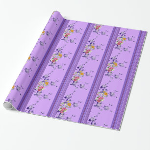 Glossy Wrapping Paper, Stripe Purple Floral Paper