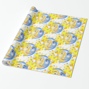 Glossy Wrapping Paper, Sun Moon Yellow Stars Paper