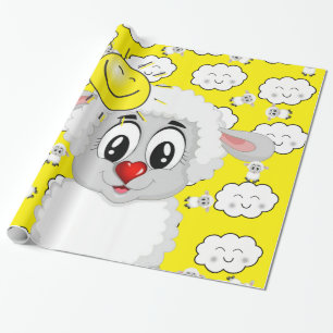 Glossy Wrapping Paper, Sun Sheep Clouds Yellow Paper