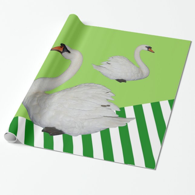 Glossy Wrapping Paper, Swan Green Stripe Paper (Unrolled)