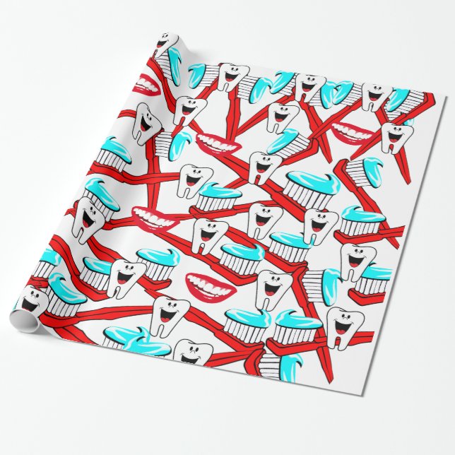 Glossy Wrapping Paper, Toothpaste Toothbrush Teeth Wrapping Paper (Unrolled)