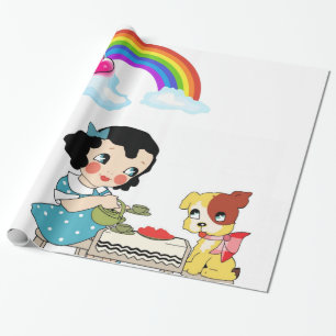 Glossy Wrapping Paper, Vintage Dog Cat Floral Paper