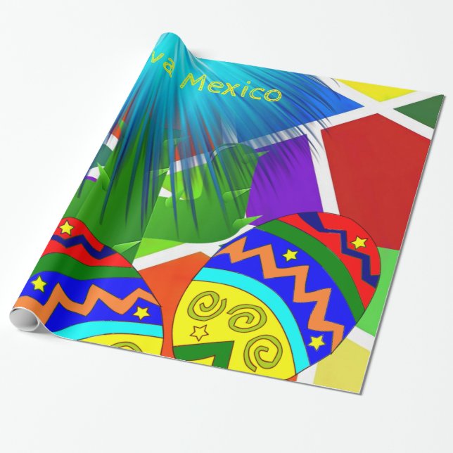 Glossy Wrapping Paper, Viva Mexico Cactus Banjos Wrapping Paper (Unrolled)