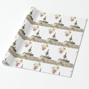 Glossy Wrapping Paper, Water Fountain Birds Floral Paper