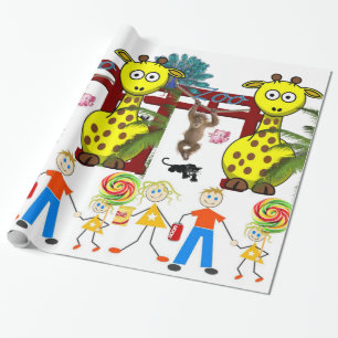 Glossy Wrapping Paper, Zoo Giraffe Monkey Wrapping Paper