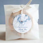 Gloucester Cape Ann Elegant Navy Wedding Favour Classic Round Sticker<br><div class="desc">This Gloucester, MA round Thank You sticker is perfect for your destination wedding on Cape Ann, whether you're tying the knot at Cruiseport Gloucester, Beauport Hotel, The Elks Bass Rocks or the Hammond Castle Museum. This elegant nautical navy blue Gloucester map label is also just right for your wedding on...</div>