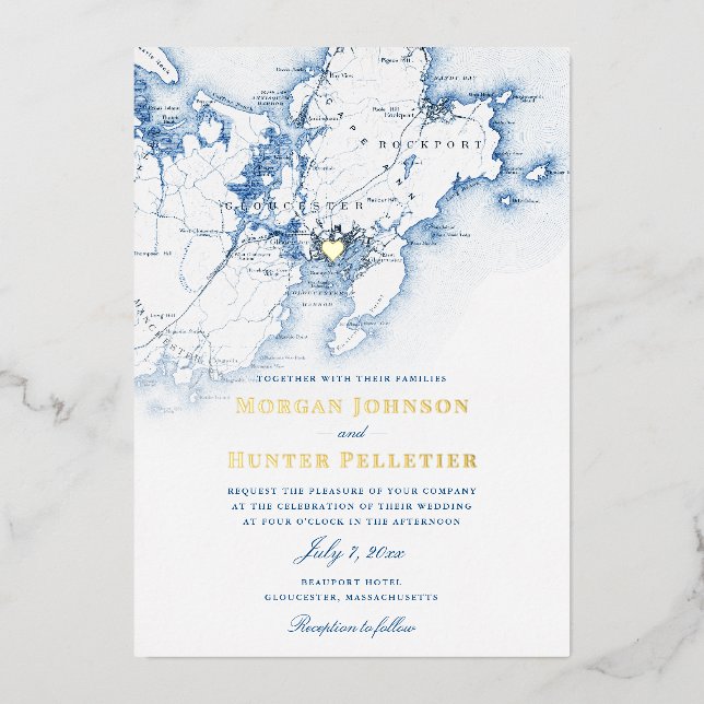 Gloucester Cape Ann Wedding Elegant Navy and Gold (Front)