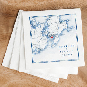 Gloucester Massachusetts Map Navy Elegant Wedding Napkin