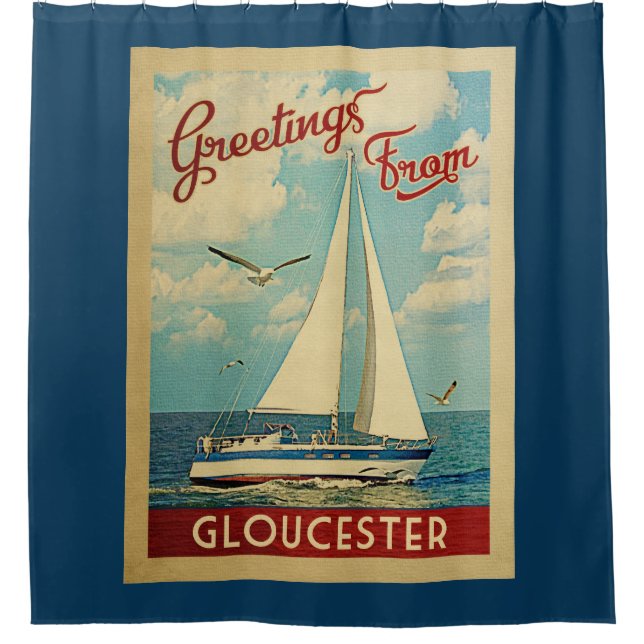 Gloucester Sailboat Vintage Travel Massachusetts Shower Curtain (Front)