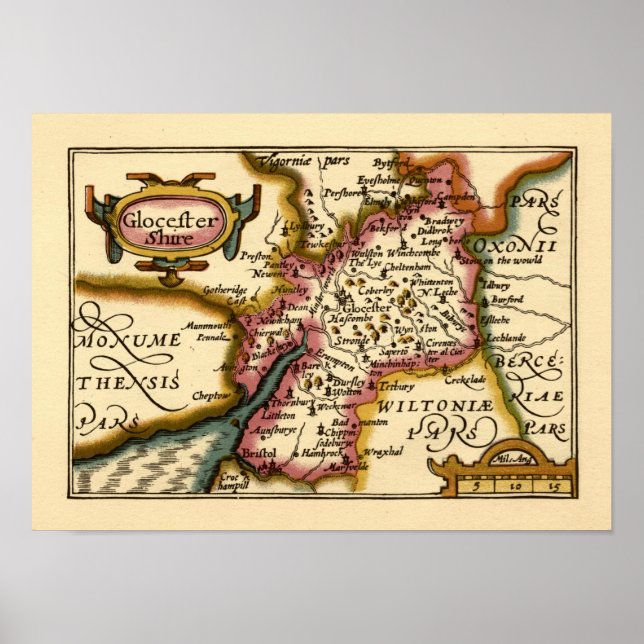Gloucestershire County England Old Antiquarian Map Poster (Front)
