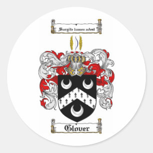 GLOVER FAMILY CREST -  GLOVER COAT OF ARMS CLASSIC ROUND STICKER