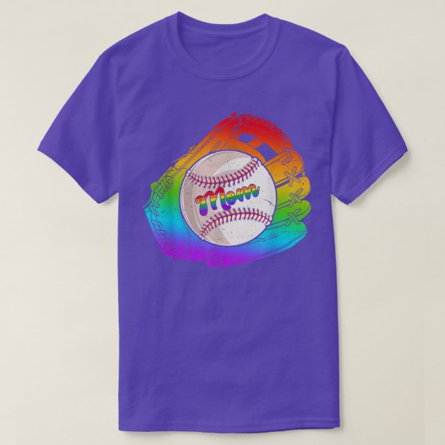 Gloves Baseball Mum Game Day Pride LGBT Month Rain T-Shirt (Design Front)