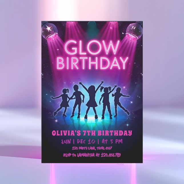Glow Birthday Invitation | Neon Lights Dance Party (Creator Uploaded)