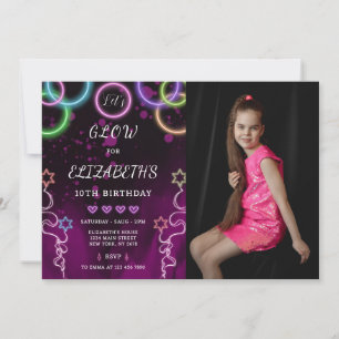 Glow Birthday Invitation With Photo