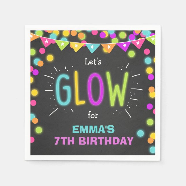 Glow birthday Paper Napkins Neon Disco party Laser (Front)