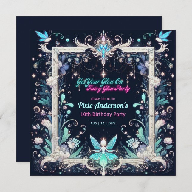 Glow Fairy Party Theme - Fairytale After Dark Invitation (Front/Back)