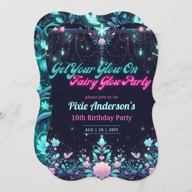 Glow Fairy Party Theme - Fairytale After Dark Invitation (Front/Back)