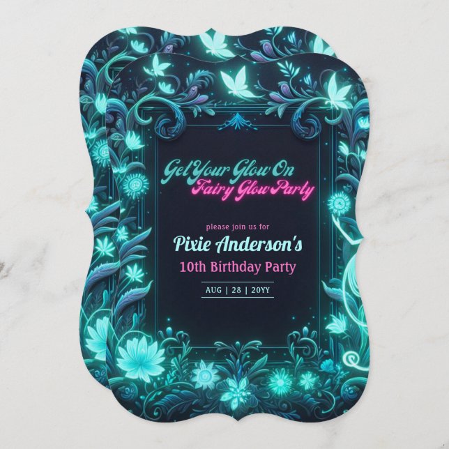 Glow Fairy Party Theme - Fairytale After Dark Invitation (Front/Back)