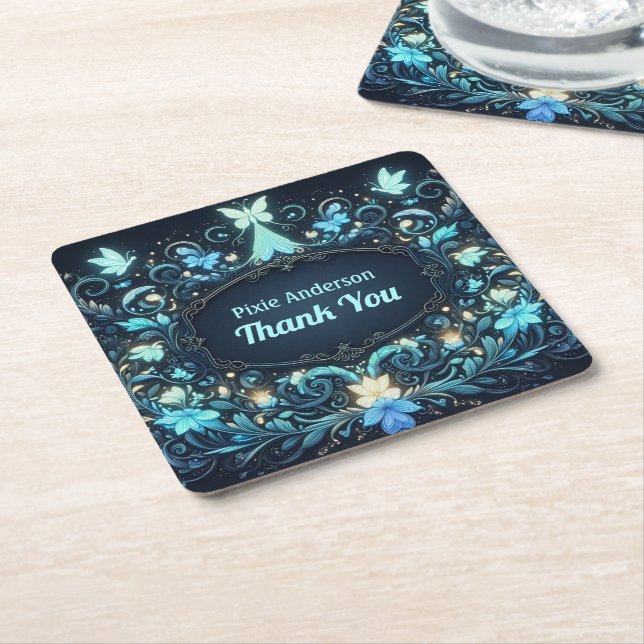 Glow Fairy Party Theme - Fairytale After Dark Square Paper Coaster (Angled)