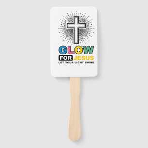 Glow For Jesus Christian Cross Light Shirt Design_ Hand Fan