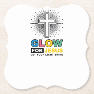 Glow For Jesus Christian Cross Light Shirt Design_ Paper Coaster