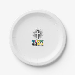 Glow For Jesus Christian Cross Light Shirt Design_ Paper Plate