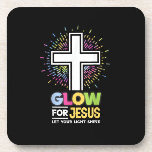 Glow for Jesus Christian Cross Tee Jesus Christ Bi Coaster