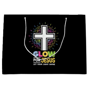 Glow for Jesus Christian Cross Tee Jesus Christ Bi Large Gift Bag