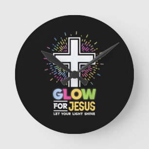 Glow for Jesus Christian Cross Tee Jesus Christ Bi Round Clock
