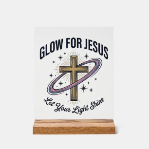 Glow for Jesus Christian Cross Vintage Vector Acrylic Sign