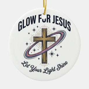 Glow for Jesus Christian Cross Vintage Vector Ceramic Tree Decoration