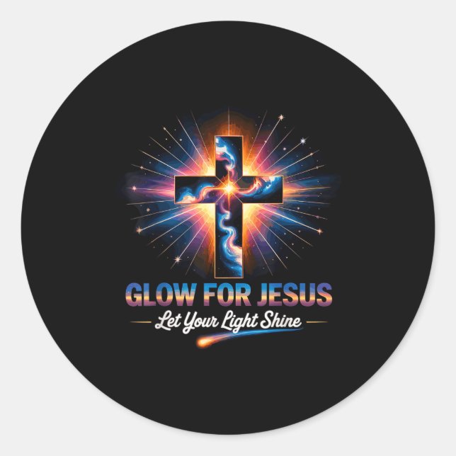 Glow For Jesus Cross  Classic Round Sticker (Front)