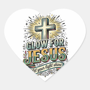 Glow For Jesus Vintage Christian Cross Shirt Heart Sticker