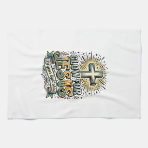 Glow For Jesus Vintage Christian Cross Shirt Tea Towel